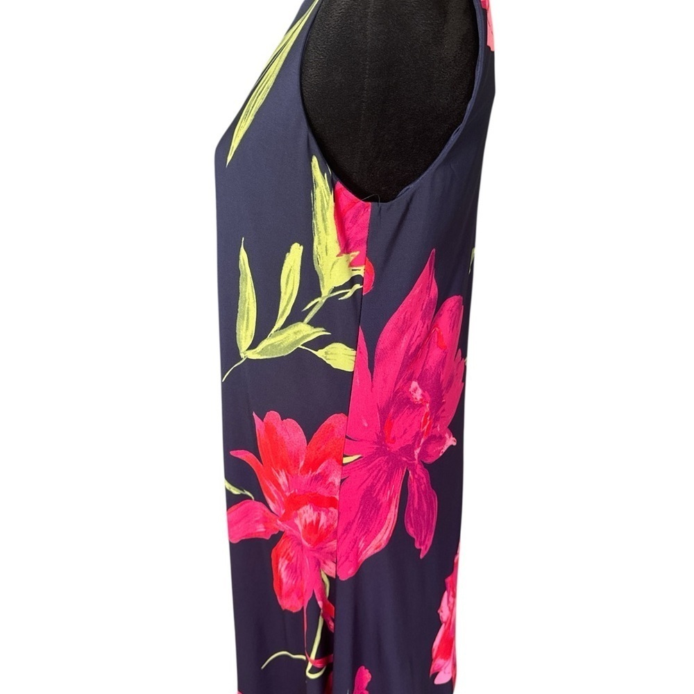 Anne Klein Navy Sleeveless Floral A-Line Dress Size 8 - Picture 3 of 10